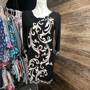 White House Black Market White Black Sheath Dress with Cowl Neck